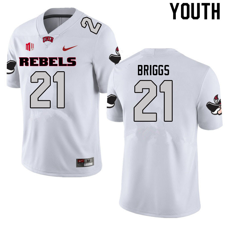 Youth #21 Spencer Briggs UNLV Rebels College Football Jerseys Sale-White - Click Image to Close
